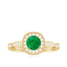 Antique Emerald Engagement Ring with Diamond Emerald - ( AAA ) - Quality - Rosec Jewels