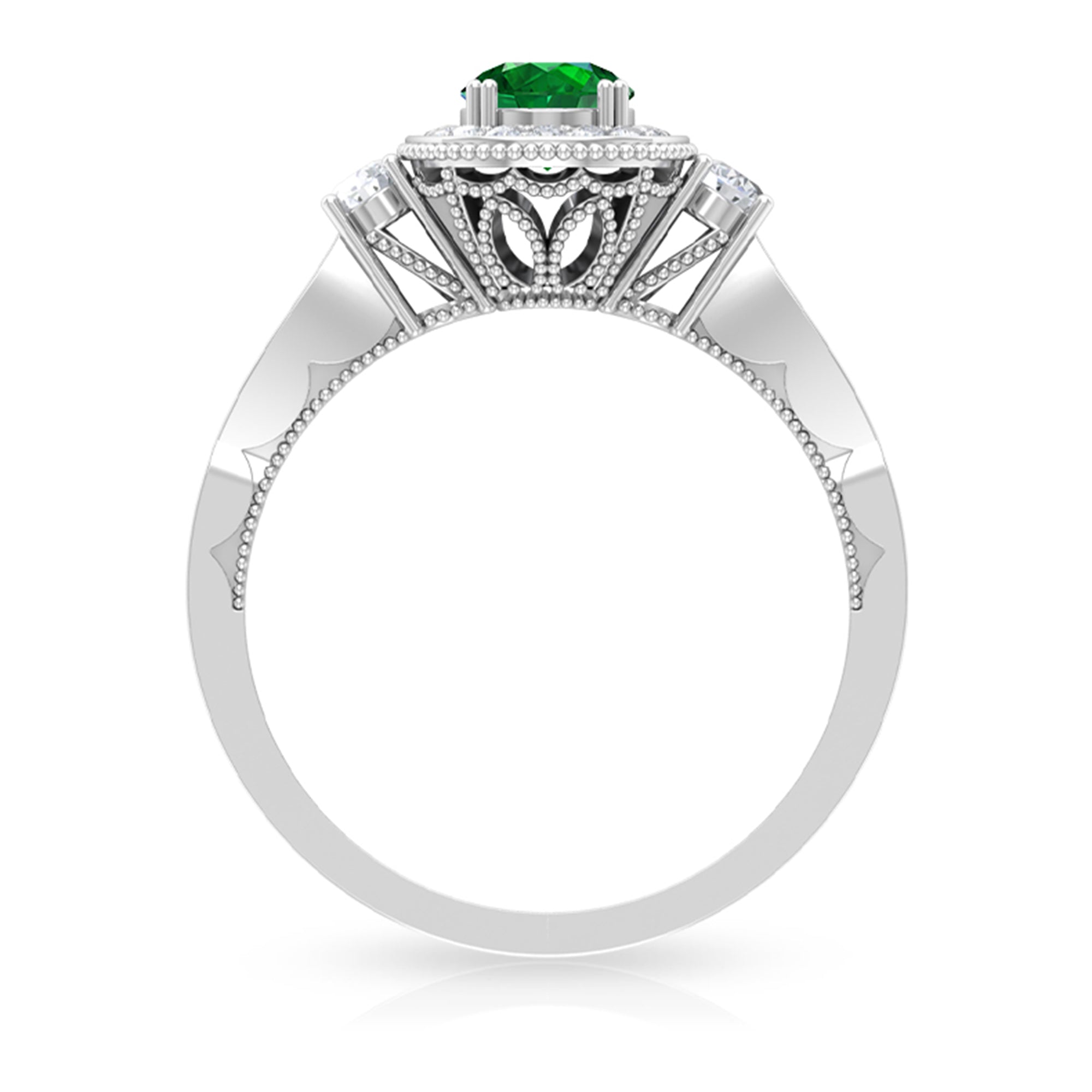 Emerald and Diamond Vintage Engagement Ring Emerald - ( AAA ) - Quality - Rosec Jewels