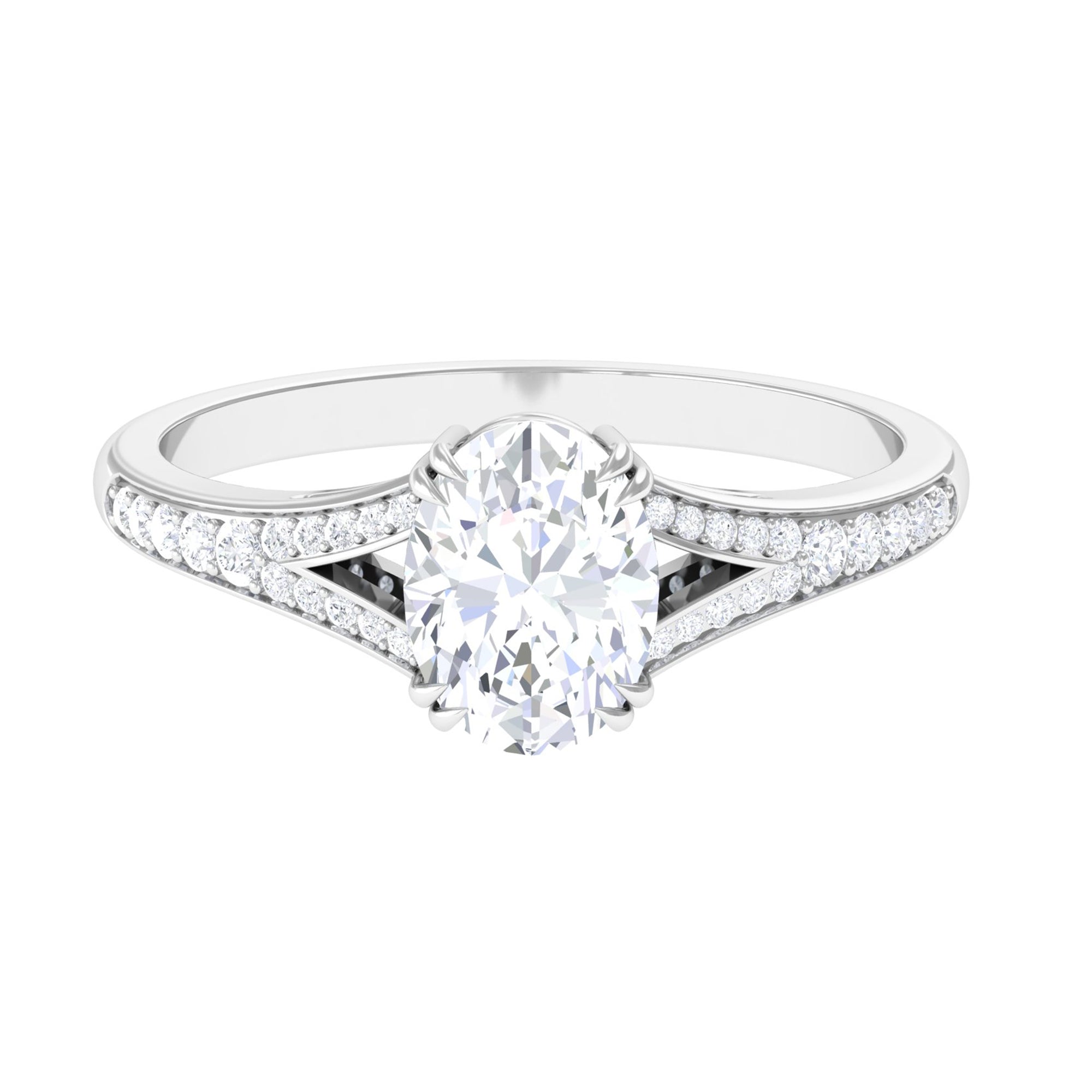 Oval Cut Moissanite Split Shank Engagement Ring Moissanite - ( D-VS1 ) - Color and Clarity - Rosec Jewels