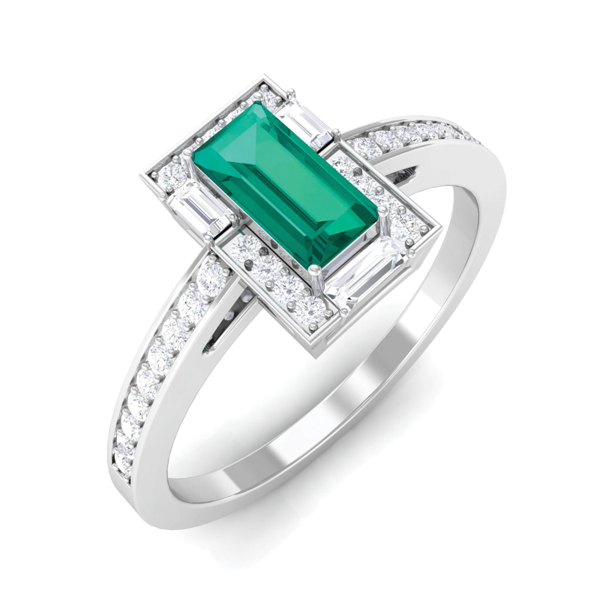 1/2 CT Dainty Emerald and Diamond Ring Emerald - ( AAA ) - Quality - Rosec Jewels