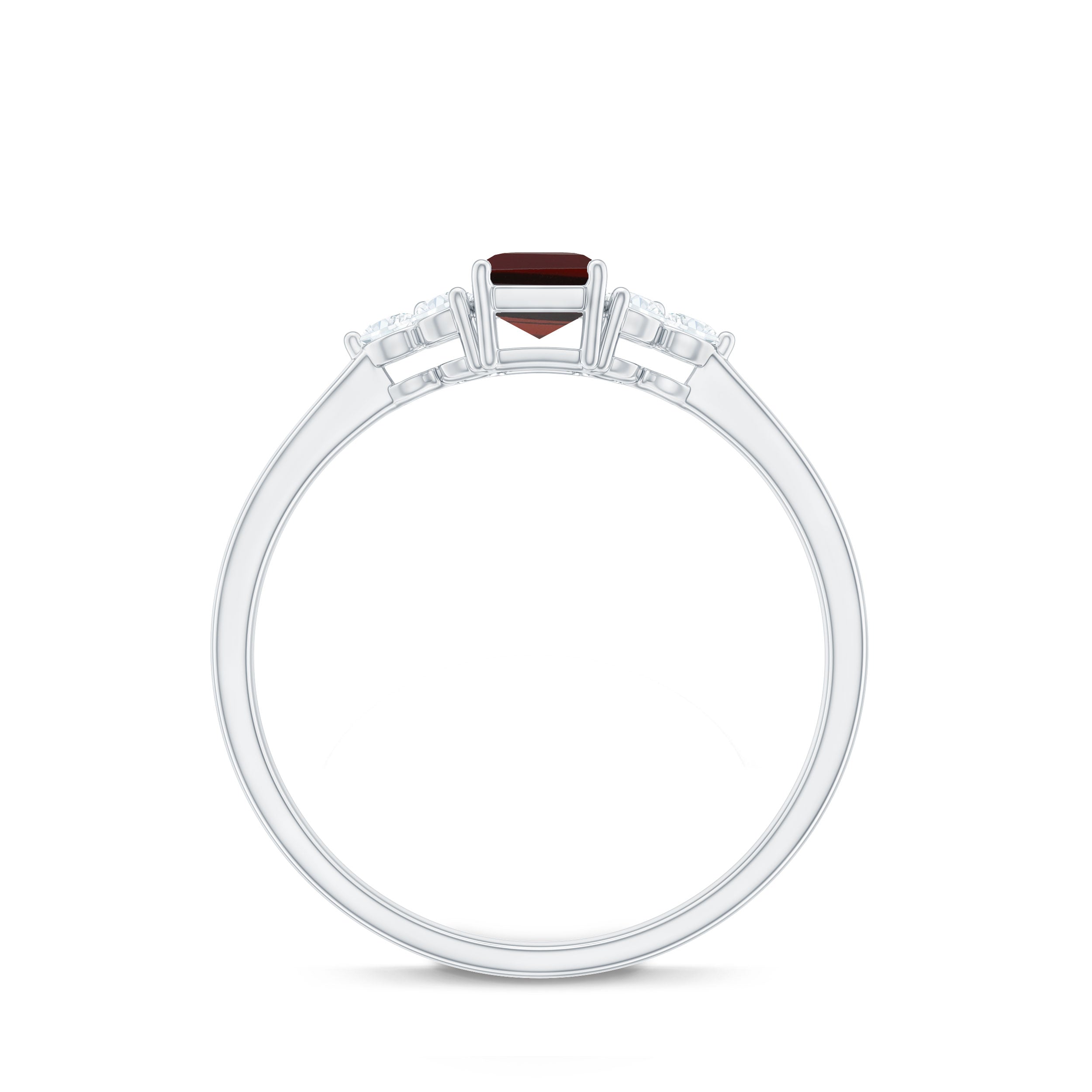 Octagon Shape Garnet Solitaire Ring with Diamond Trio Garnet - ( AAA ) - Quality - Rosec Jewels