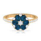 Natural London Blue Topaz and Diamond Flower Engagement Ring London Blue Topaz - ( AAA ) - Quality - Rosec Jewels