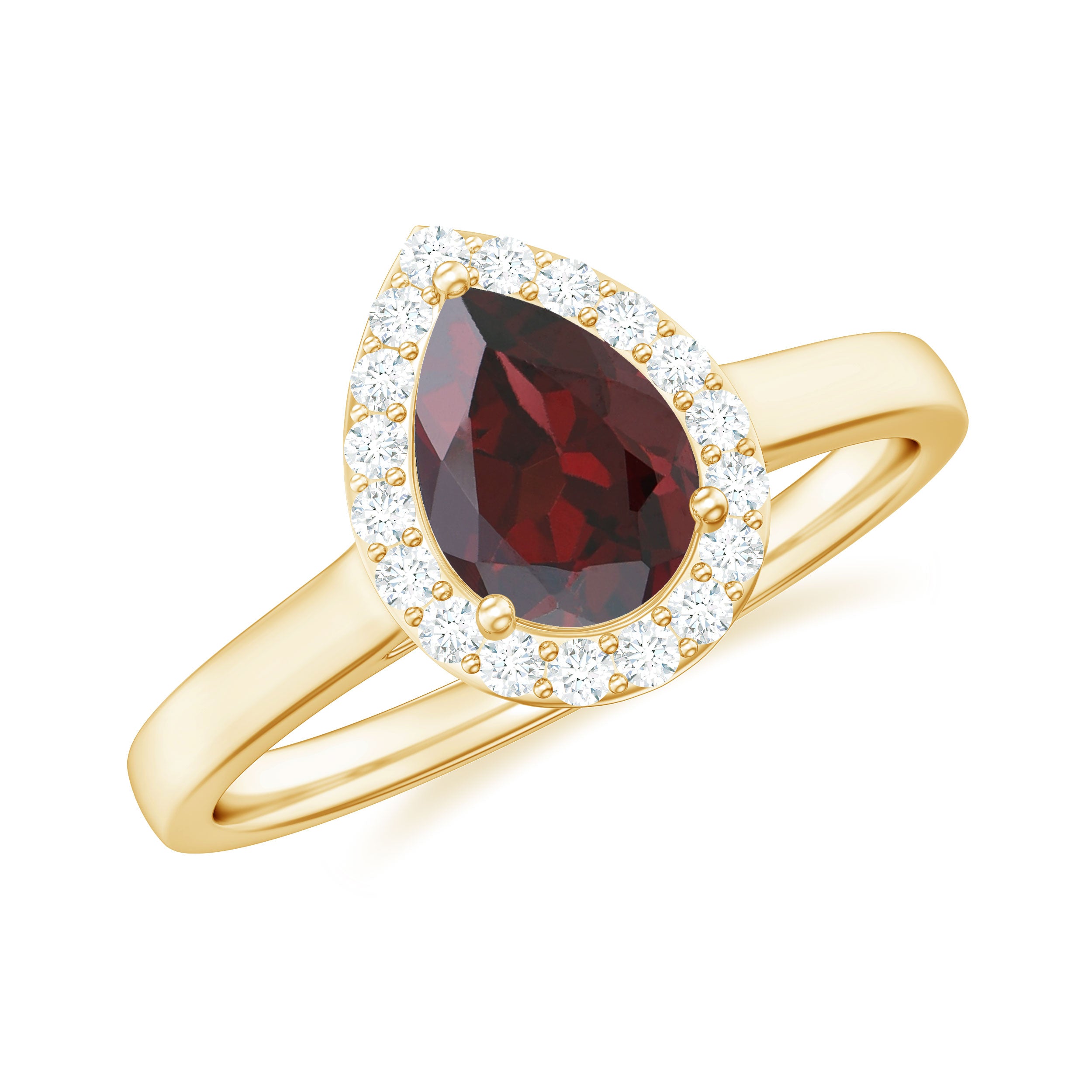 1.25 CT Pear Shape Garnet Ring with Diamond Halo Garnet - ( AAA ) - Quality - Rosec Jewels