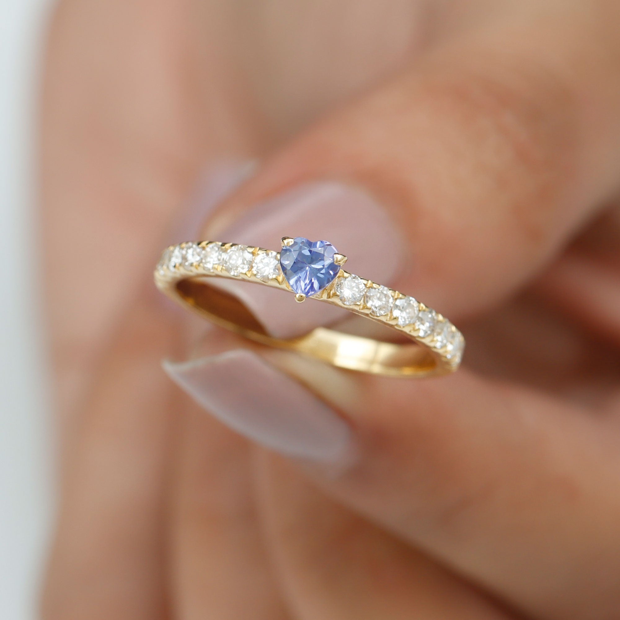 1.50 CT Heart Shaped Tanzanite Solitaire Ring with Diamond Tanzanite - ( AAA ) - Quality - Rosec Jewels