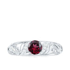 Round Rhodolite Vintage Inspired Engagement Ring with Diamond Rhodolite - ( AAA ) - Quality - Rosec Jewels