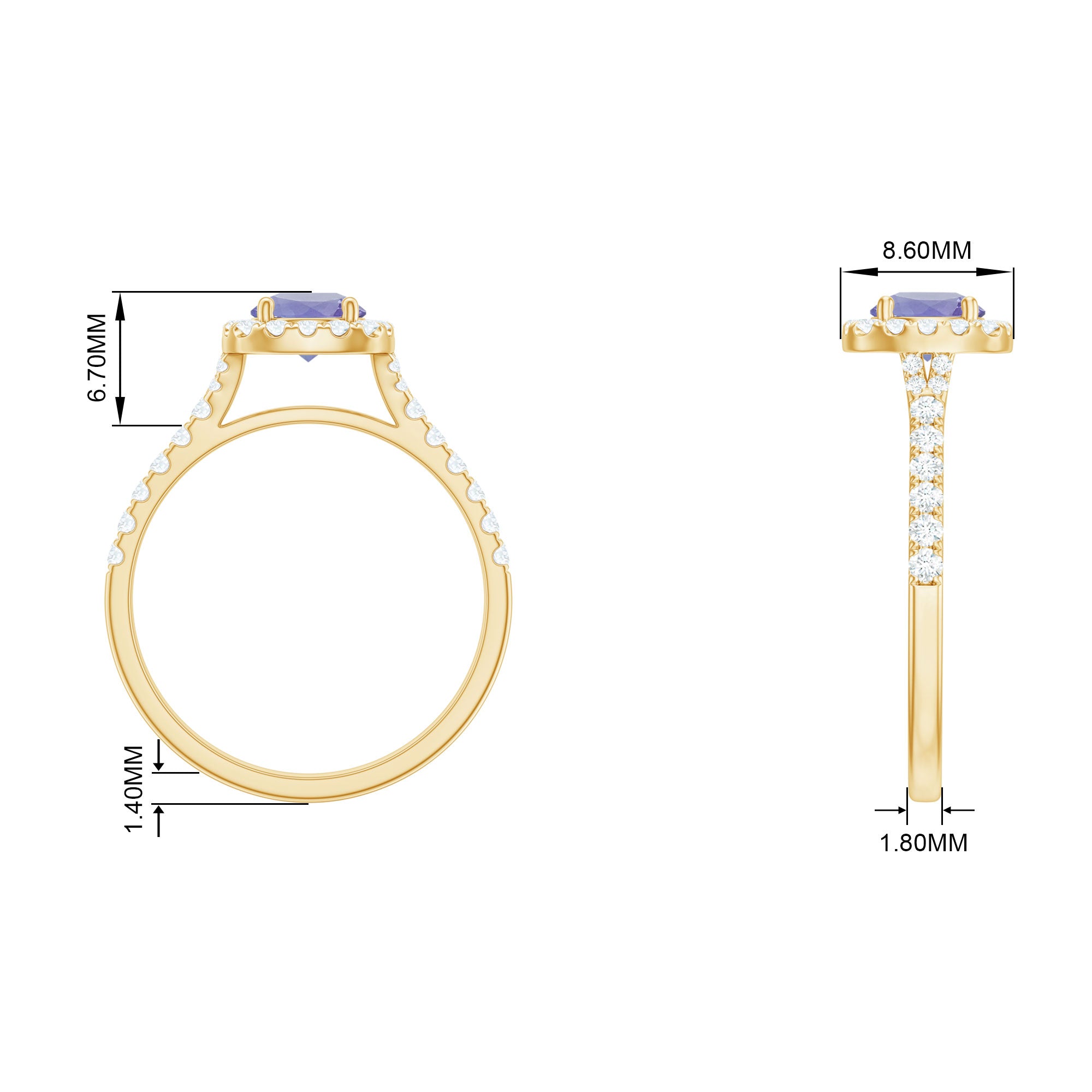 1.5 CT Round Shape Tanzanite and Diamond Floating Halo Designer Ring Tanzanite - ( AAA ) - Quality - Rosec Jewels