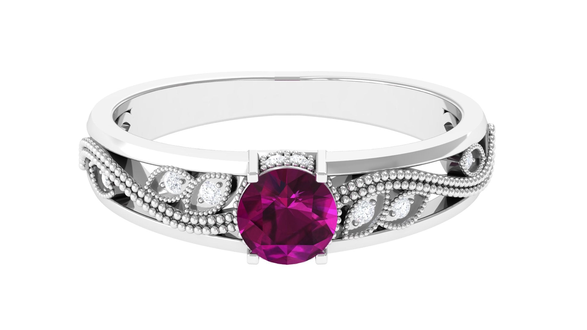 Rosec Jewels-3/4 CT Rhodolite Solitaire with Diamond Filigree Ring