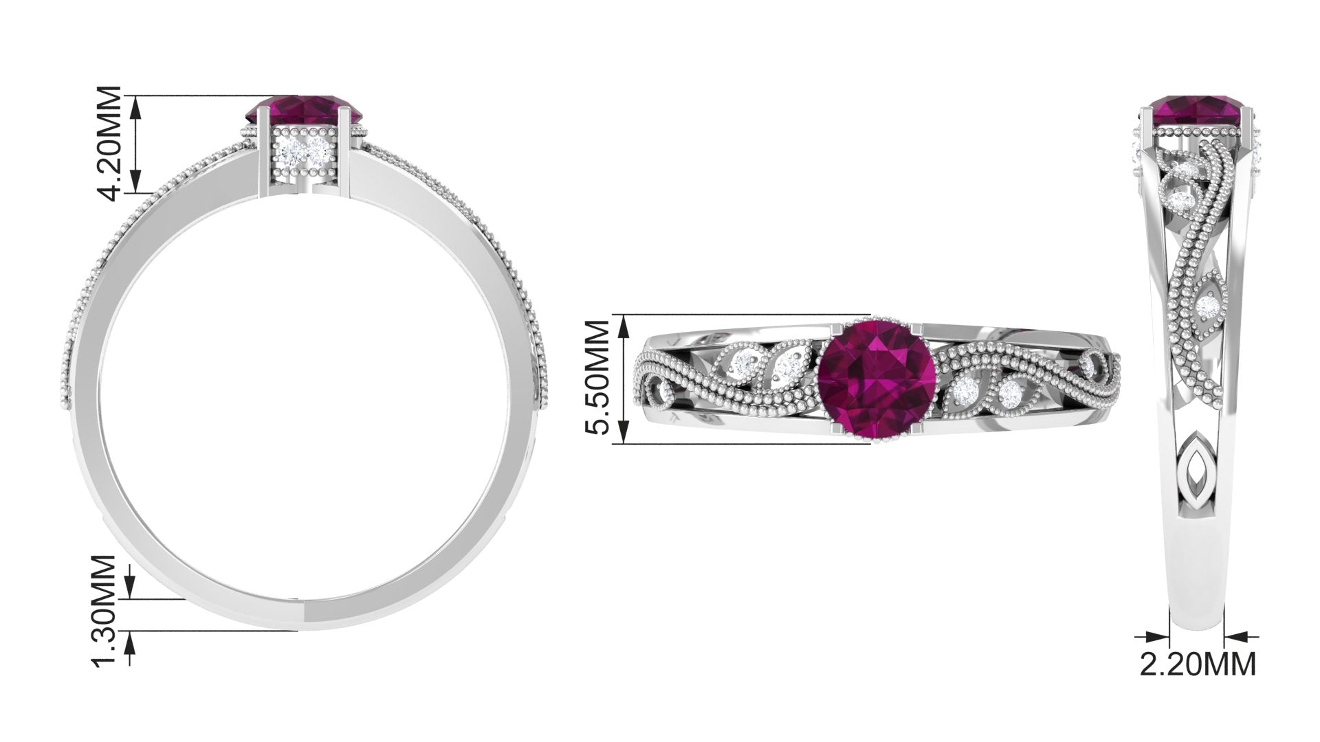 Rosec Jewels-3/4 CT Rhodolite Solitaire with Diamond Filigree Ring