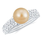 Solitaire South Sea Pearl Flower Engagement Ring with Diamond South Sea Pearl - ( AAA ) - Quality - Rosec Jewels