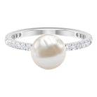 8.25 CT Fresh Water Pearl Solitaire with Diamond Side Stone Ring Freshwater Pearl - ( AAA ) - Quality - Rosec Jewels