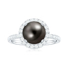 Halo Engagement Ring with Tahitian Pearl and Diamond Tahitian pearl - ( AAA ) - Quality - Rosec Jewels