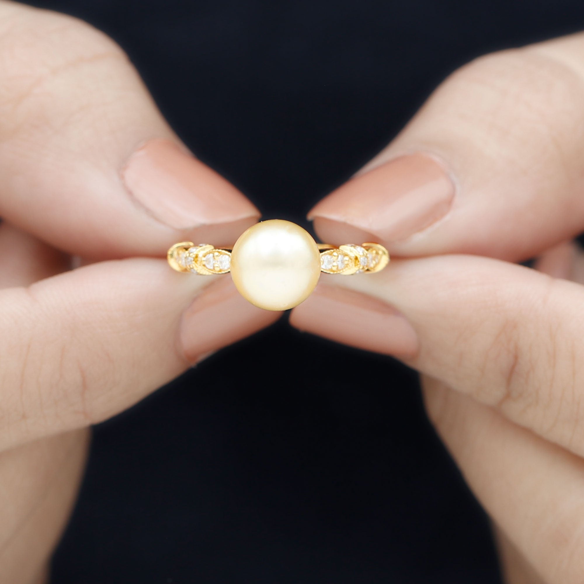 Golden South Sea Pearl Engagement Ring with Diamond South Sea Pearl - ( AAA ) - Quality - Rosec Jewels