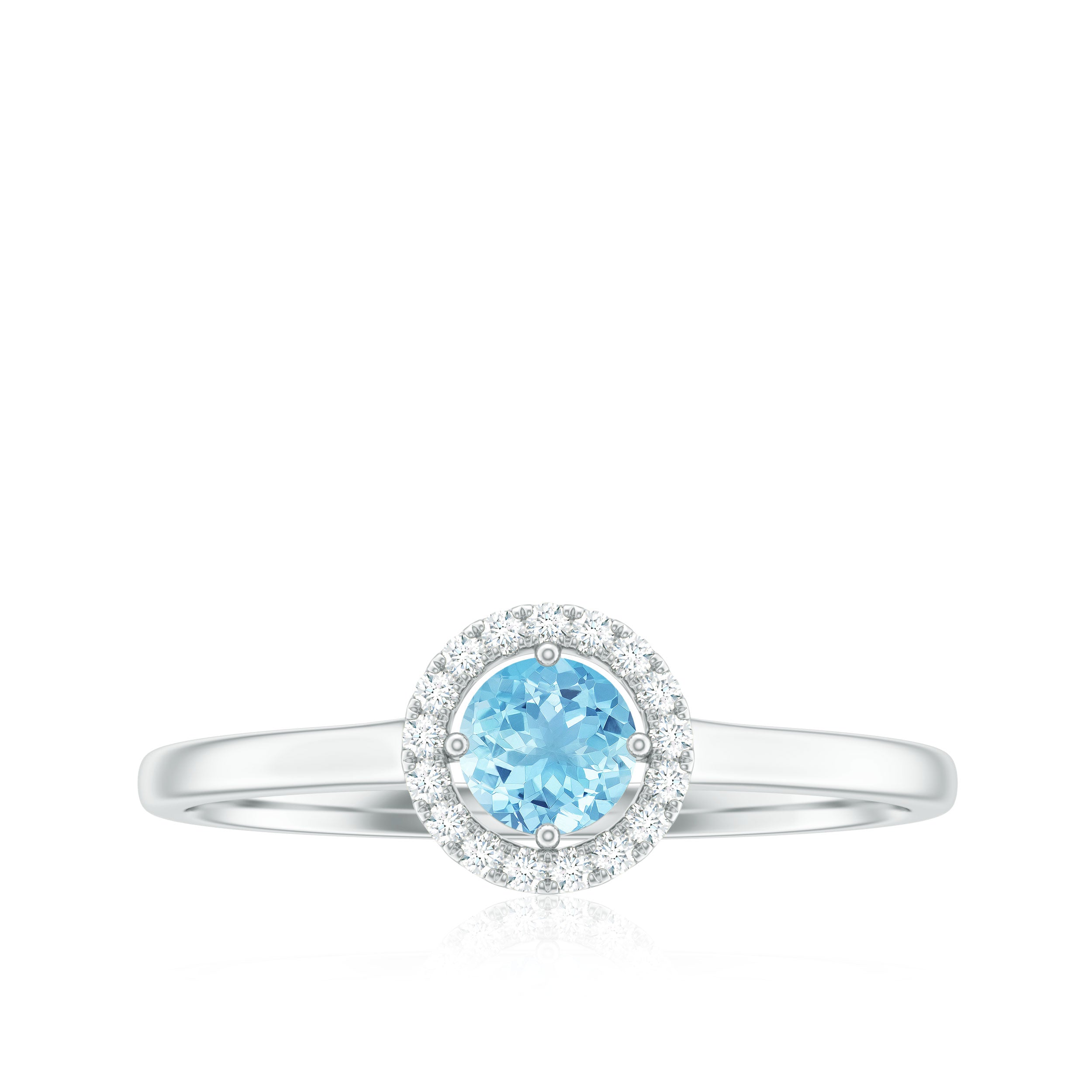 1/4 CT Round Aquamarine and Diamond Halo Ring Aquamarine - ( AAA ) - Quality - Rosec Jewels