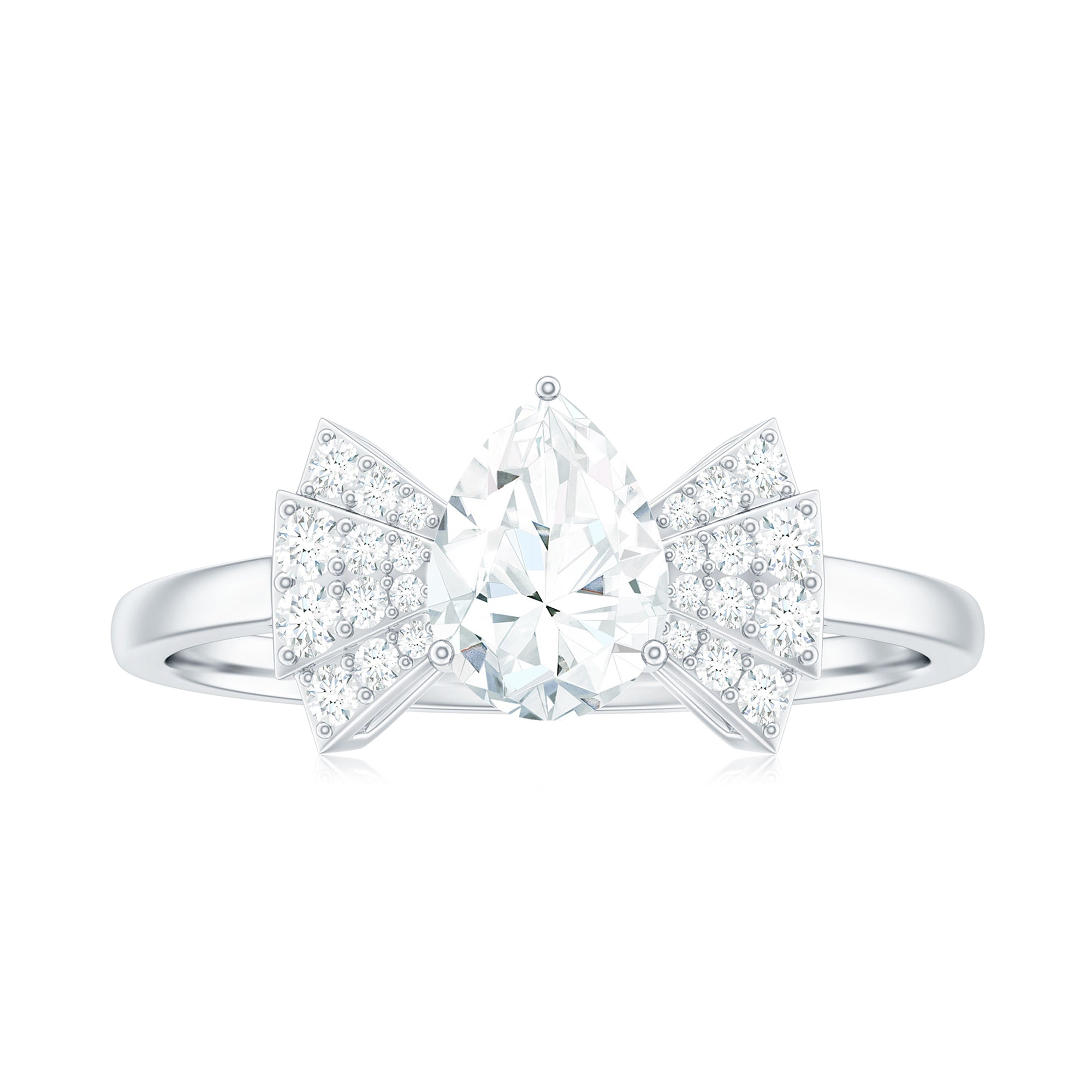 Pear Shaped Moissanite Solitaire Designer Engagement Ring in Gold Moissanite - ( D-VS1 ) - Color and Clarity - Rosec Jewels