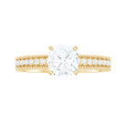 Cushion Cut Moissanite Solitaire Engagement Ring with Gold Beaded Moissanite - ( D-VS1 ) - Color and Clarity - Rosec Jewels