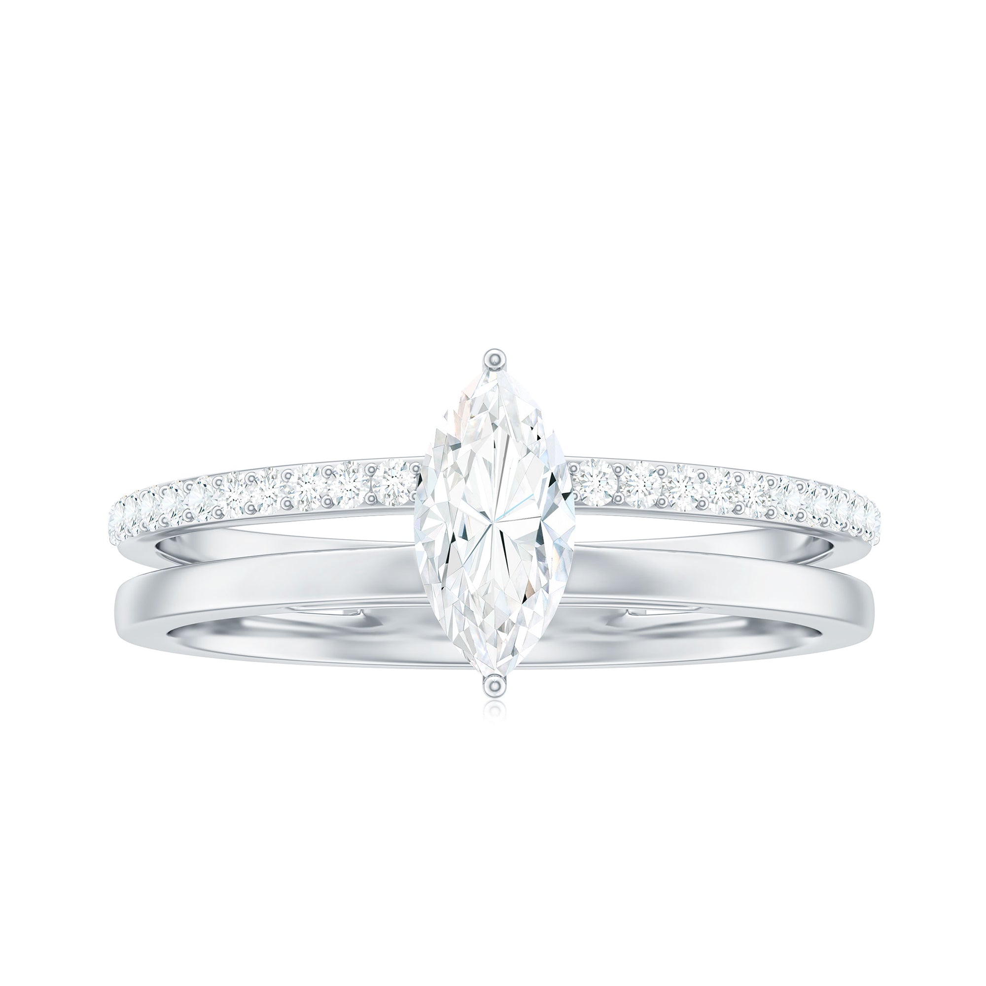 Certified Marquise Cut Moissanite Solitaire Double Band Ring Moissanite - ( D-VS1 ) - Color and Clarity - Rosec Jewels