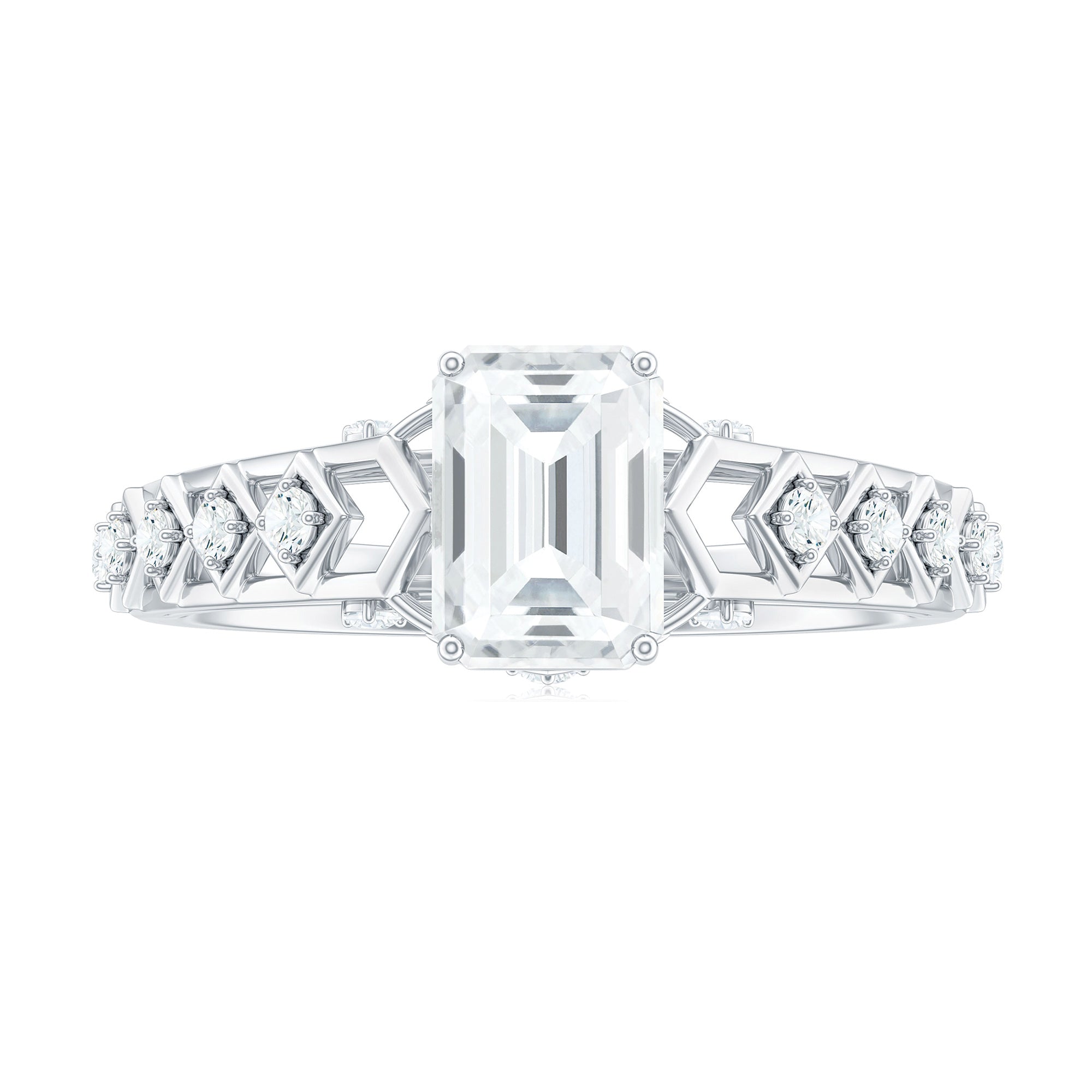 Emerald Cut Certified Moissanite Gold Solitaire Engagement Ring Moissanite - ( D-VS1 ) - Color and Clarity - Rosec Jewels