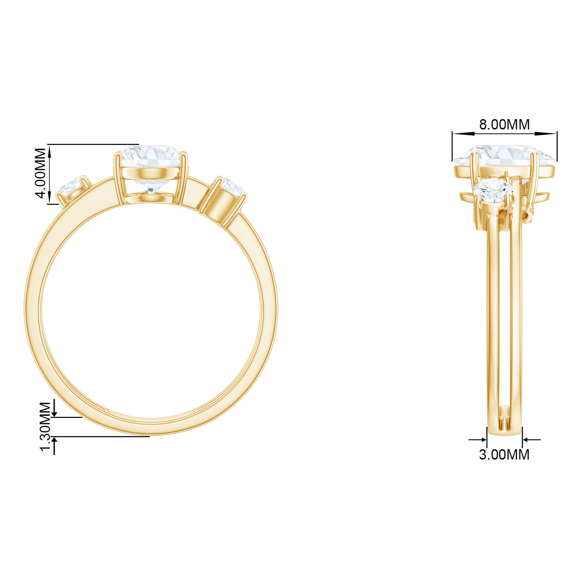 Oval Cut Moissanite Double Band Promise Ring in Gold Moissanite - ( D-VS1 ) - Color and Clarity - Rosec Jewels