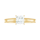 Princess Cut Moissanite Solitaire Ring with Beaded Details Moissanite - ( D-VS1 ) - Color and Clarity - Rosec Jewels