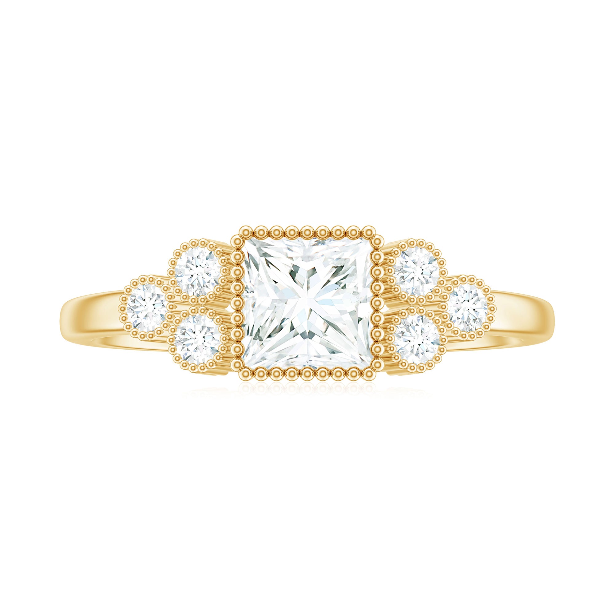 Princess and Round Cut Moissanite Designer Ring in Gold Moissanite - ( D-VS1 ) - Color and Clarity - Rosec Jewels