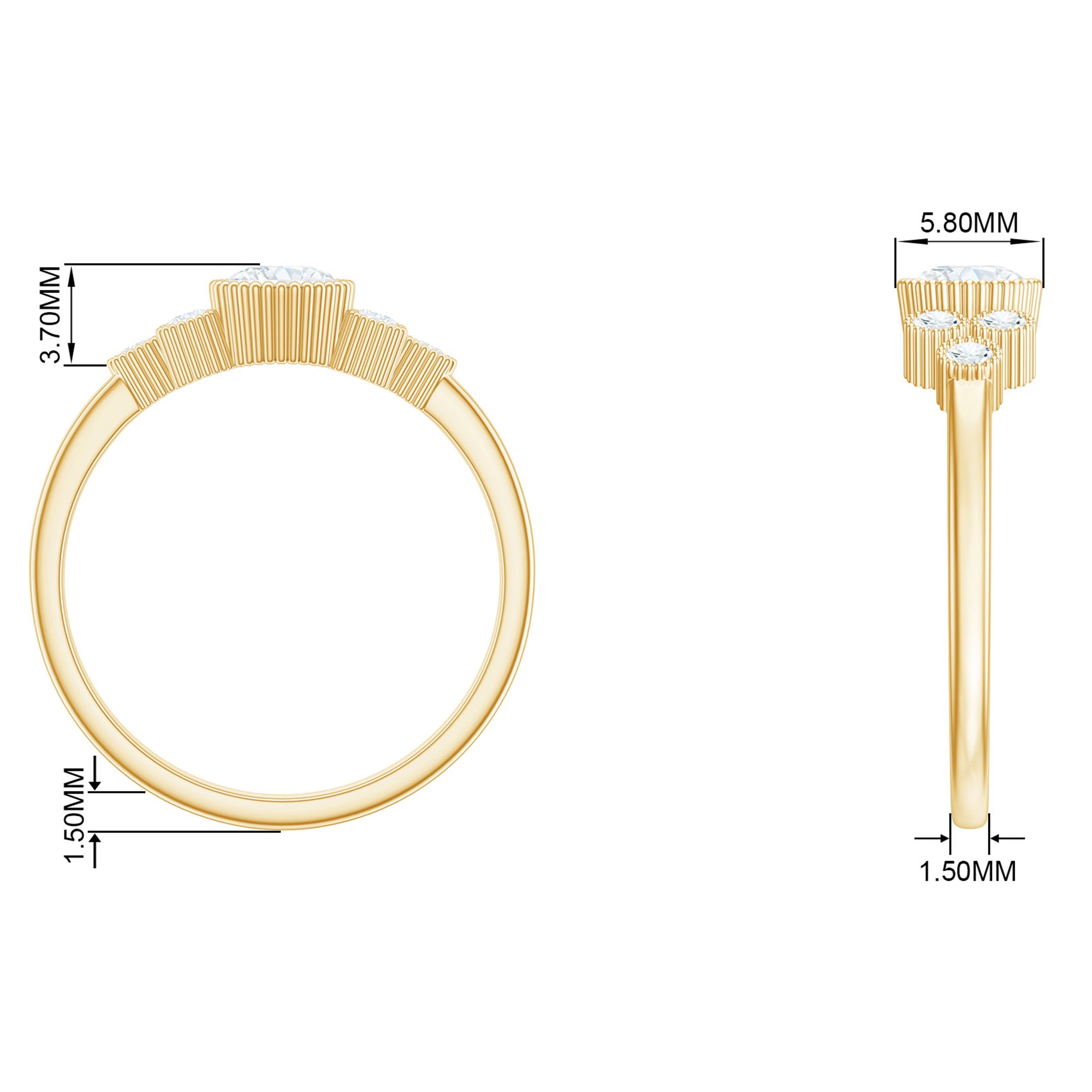 Round Shape Moissanite Designer Ring in Gold Moissanite - ( D-VS1 ) - Color and Clarity - Rosec Jewels