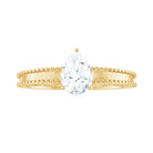 Pear Shaped Moissanite Solitaire Ring in Gold Moissanite - ( D-VS1 ) - Color and Clarity - Rosec Jewels