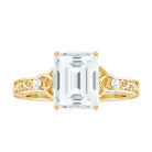 Antique Style Emerald Cut Moissanite Solitaire Celtic Knot Ring in Gold Moissanite - ( D-VS1 ) - Color and Clarity - Rosec Jewels