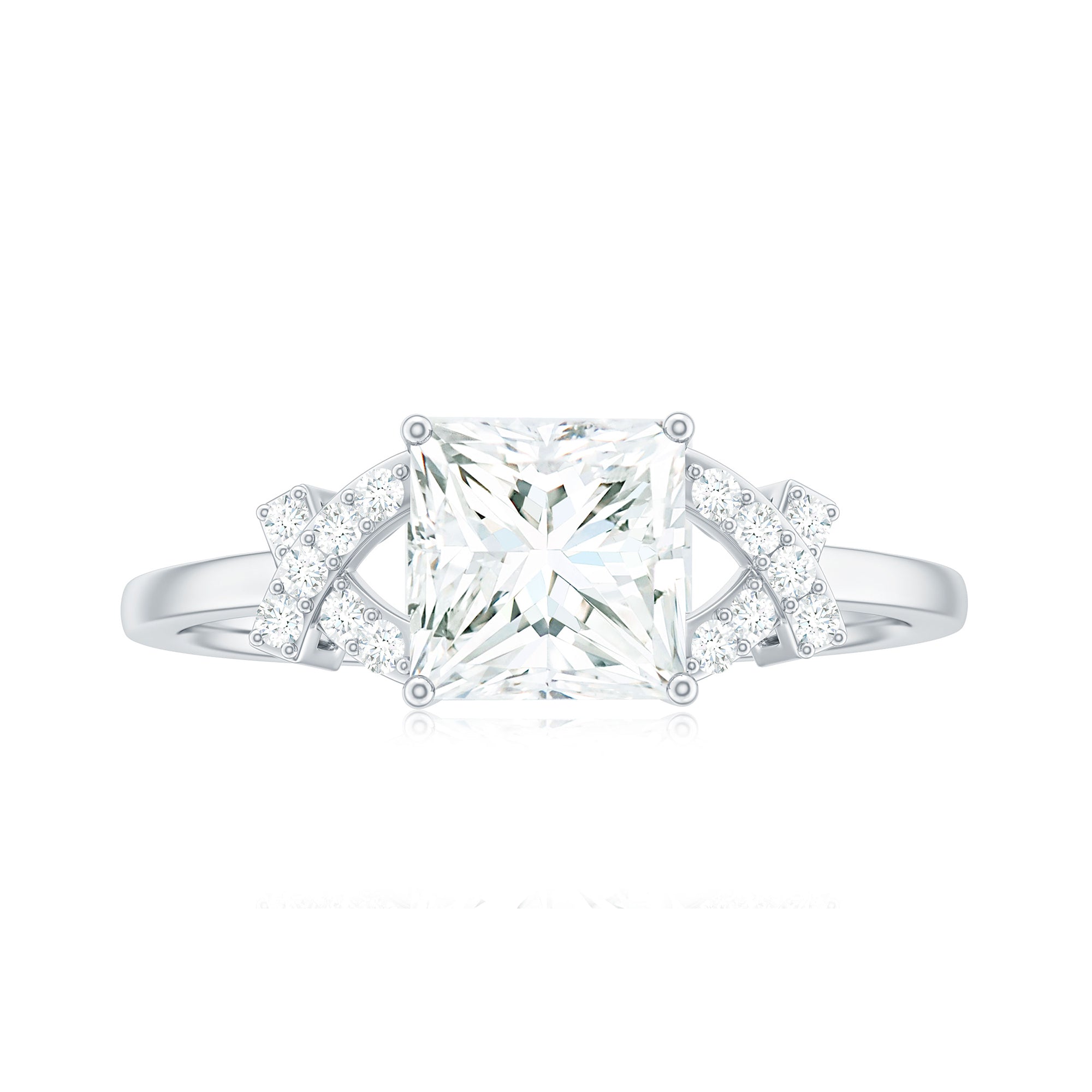 Princess Cut Moissanite Solitaire Ring in Spilt Shank Moissanite - ( D-VS1 ) - Color and Clarity - Rosec Jewels