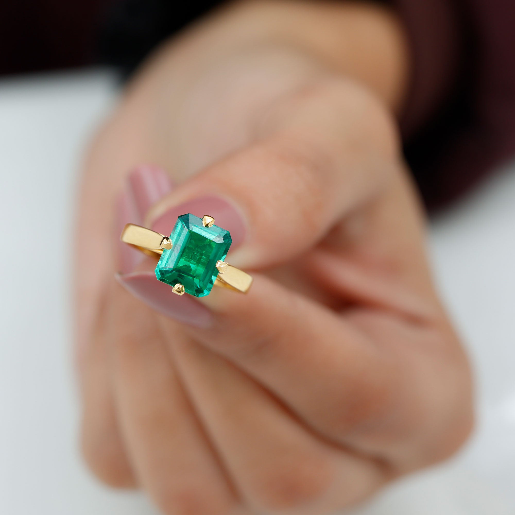 8X10 MM Octagon Lab Grown Emerald Solitaire Engagement Ring Lab Created Emerald - ( AAAA ) - Quality - Rosec Jewels