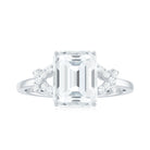 Emerald Cut Moissanite Solitaire Ring in Spilt Shank Moissanite - ( D-VS1 ) - Color and Clarity - Rosec Jewels