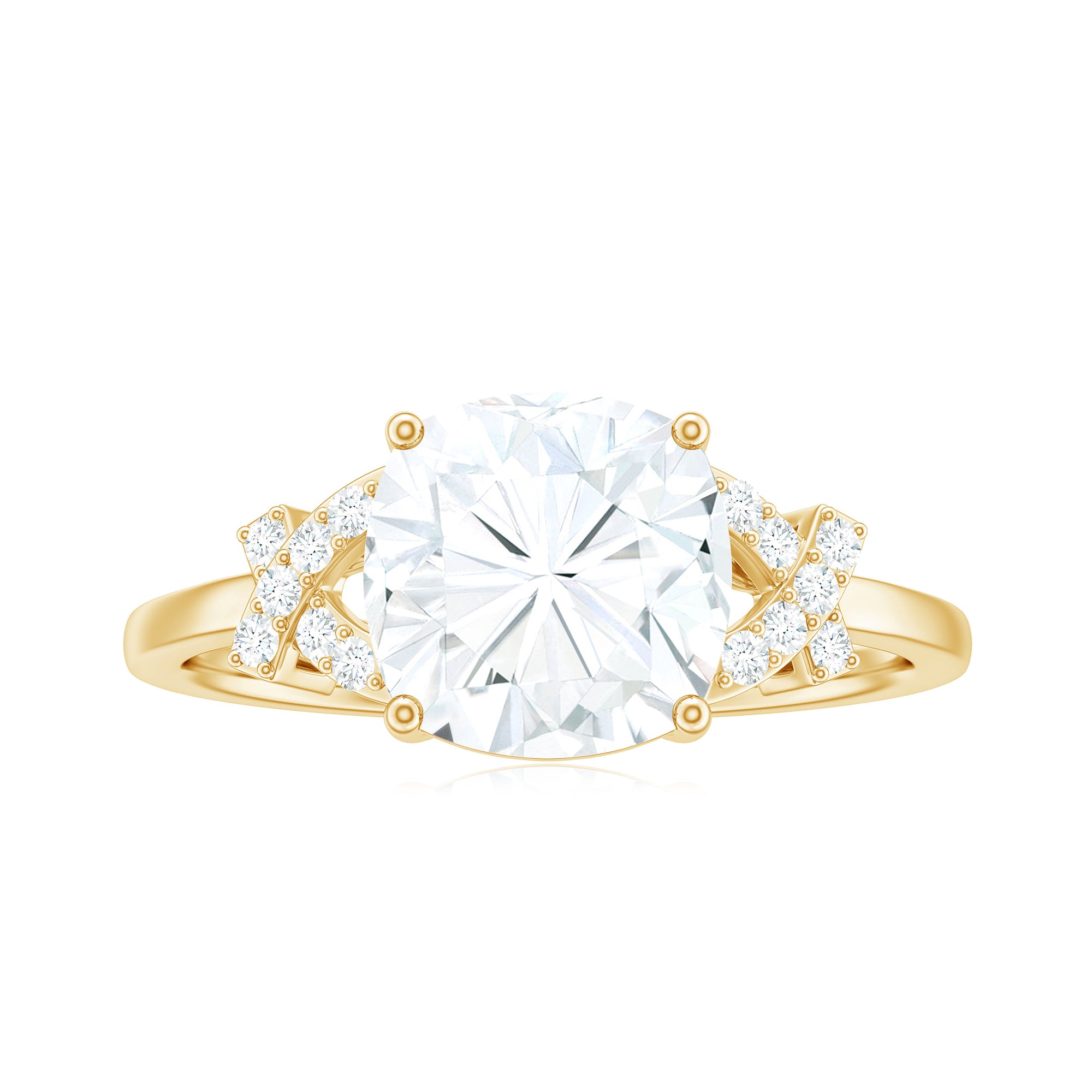 Cushion Cut Moissanite Solitaire Ring in Spilt Shank Moissanite - ( D-VS1 ) - Color and Clarity - Rosec Jewels