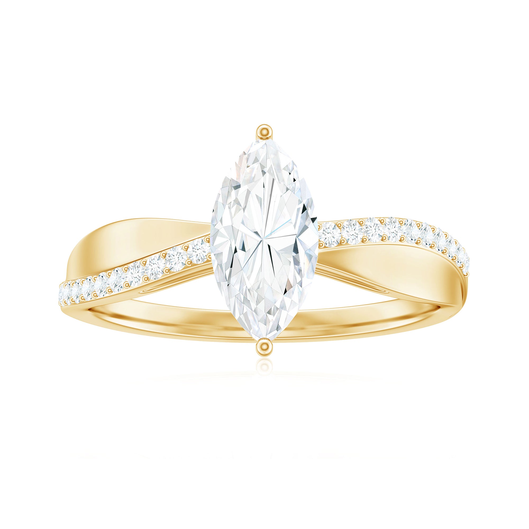 Classic Marquise Cut Moissanite Solitaire Engagement Ring in Gold Moissanite - ( D-VS1 ) - Color and Clarity - Rosec Jewels