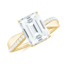 Classic Emerald Cut Moissanite Solitaire Engagement Ring in Gold Moissanite - ( D-VS1 ) - Color and Clarity - Rosec Jewels