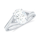 Oval Cut Moissanite Solitaire Engagement Ring with Split Shank Moissanite - ( D-VS1 ) - Color and Clarity - Rosec Jewels