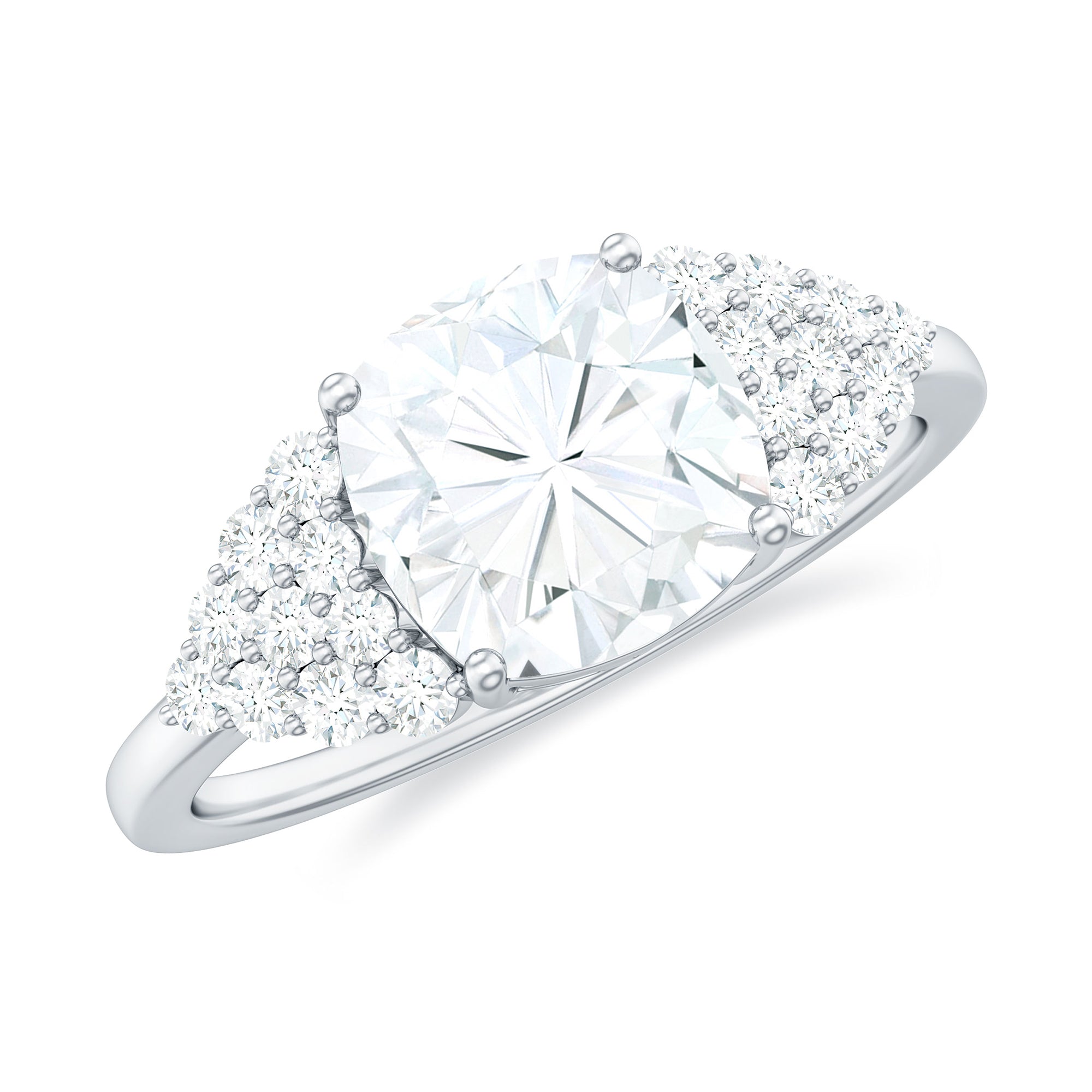 Cushion Moissanite Solitaire Engagement Ring with Side Stones Moissanite - ( D-VS1 ) - Color and Clarity - Rosec Jewels