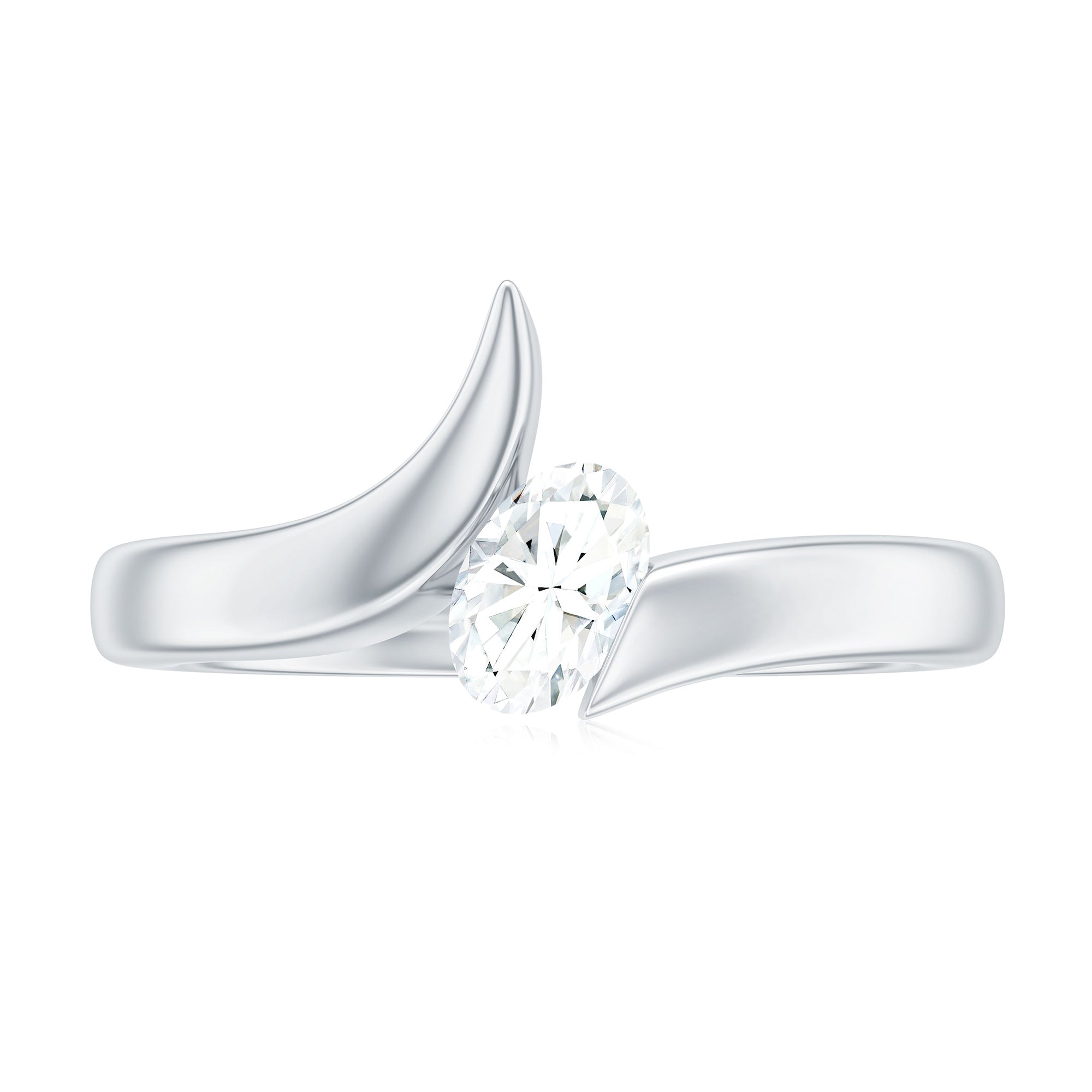 Oval Cut Certified Moissanite Solitaire Bypass Ring in Gold Moissanite - ( D-VS1 ) - Color and Clarity - Rosec Jewels