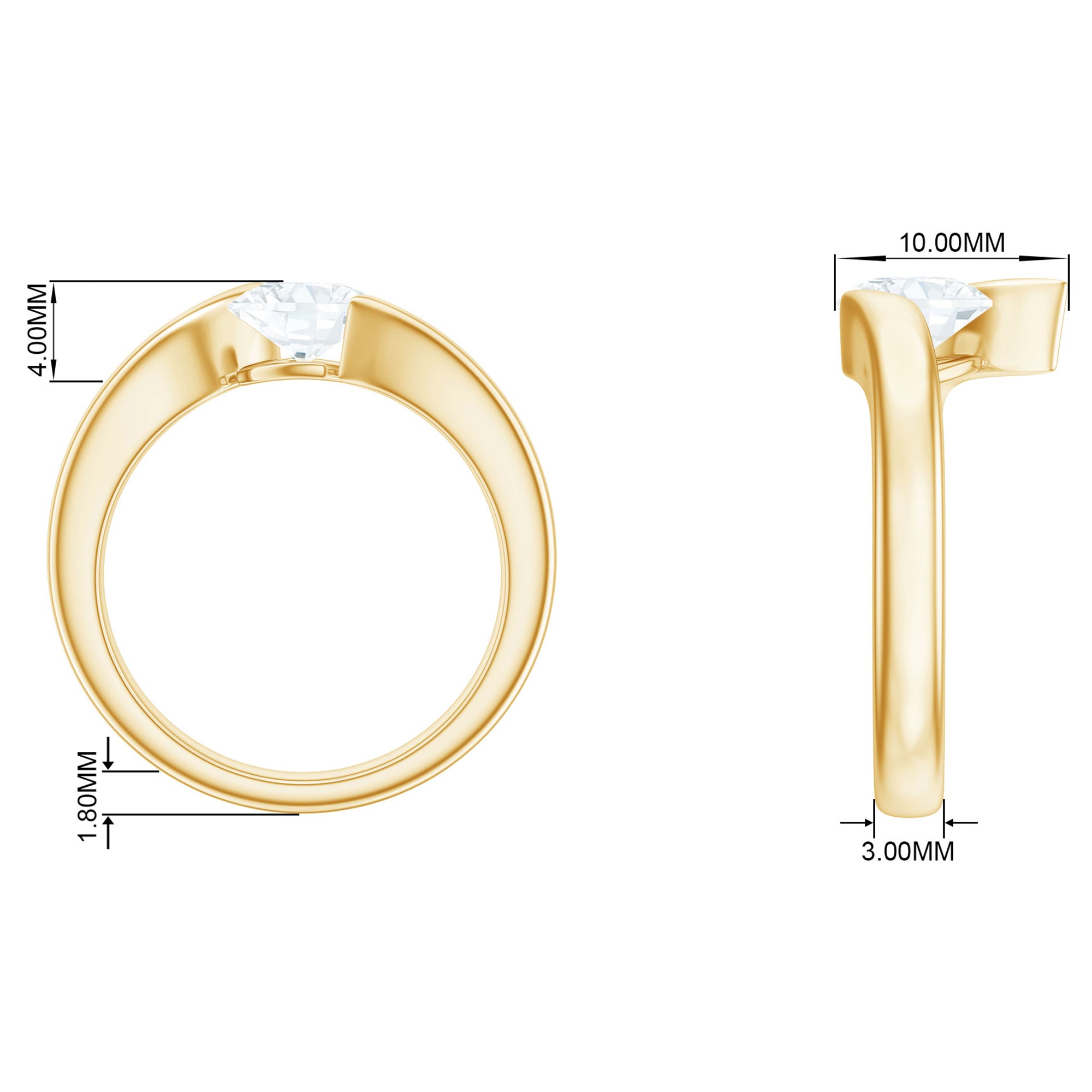 Cushion Cut Certified Moissanite Solitaire Bypass Ring in Gold Moissanite - ( D-VS1 ) - Color and Clarity - Rosec Jewels