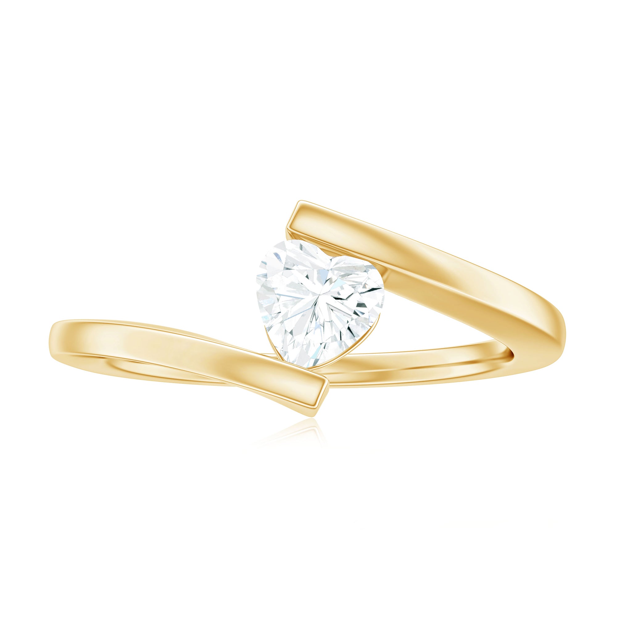 Simple Heart Shape Moissanite Solitaire Bypass Gold Ring Moissanite - ( D-VS1 ) - Color and Clarity - Rosec Jewels