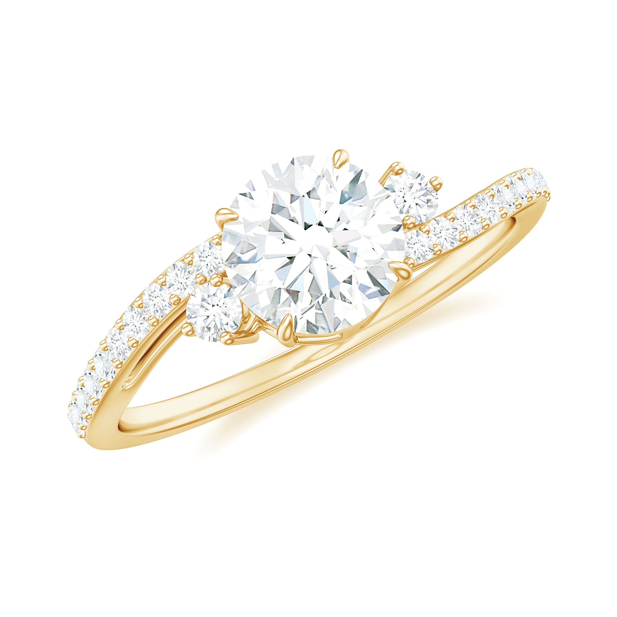 Round Shape Moissanite Bypass Engagement Ring with Side Stones Moissanite - ( D-VS1 ) - Color and Clarity - Rosec Jewels