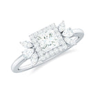 Princess Cut Moissanite Cluster Halo Engagement Ring Moissanite - ( D-VS1 ) - Color and Clarity - Rosec Jewels