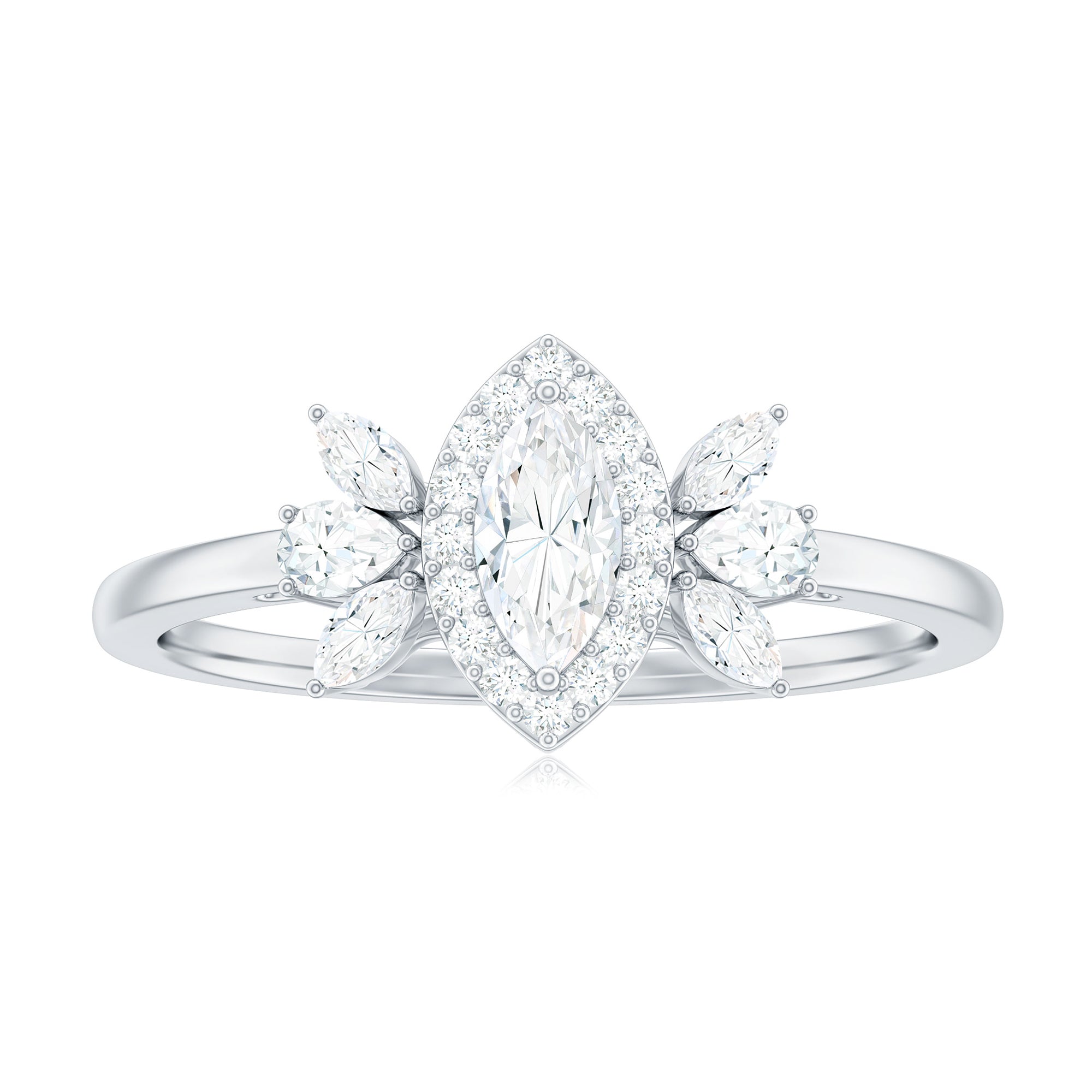 Marquise Cut Moissanite Cluster Halo Engagement Ring Moissanite - ( D-VS1 ) - Color and Clarity - Rosec Jewels