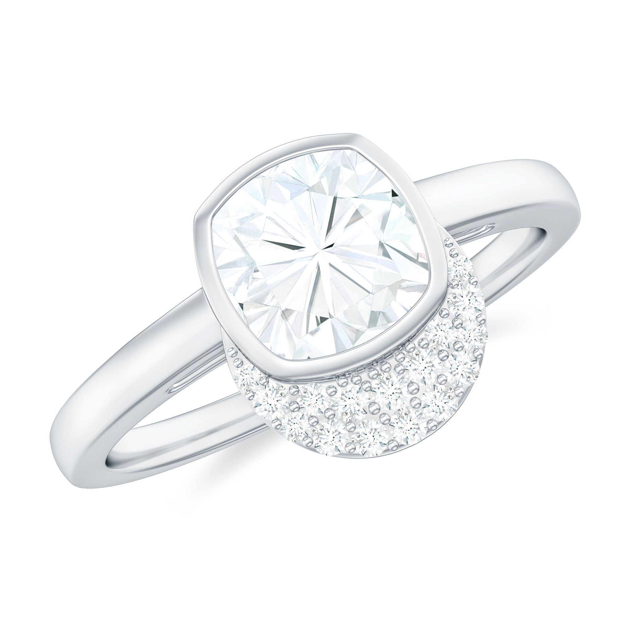 Bezel Set Cushion Cut Moissanite Classic Engagement Ring Moissanite - ( D-VS1 ) - Color and Clarity - Rosec Jewels