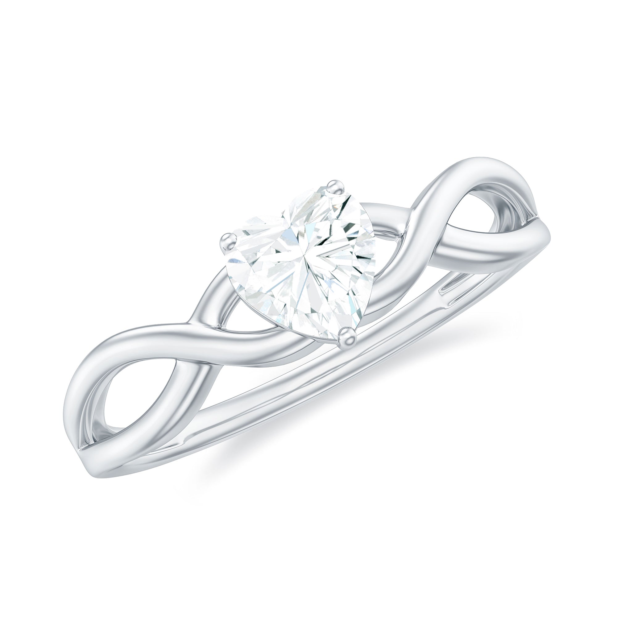 Heart Shape Moissanite Solitaire Crossover Ring in Gold Moissanite - ( D-VS1 ) - Color and Clarity - Rosec Jewels