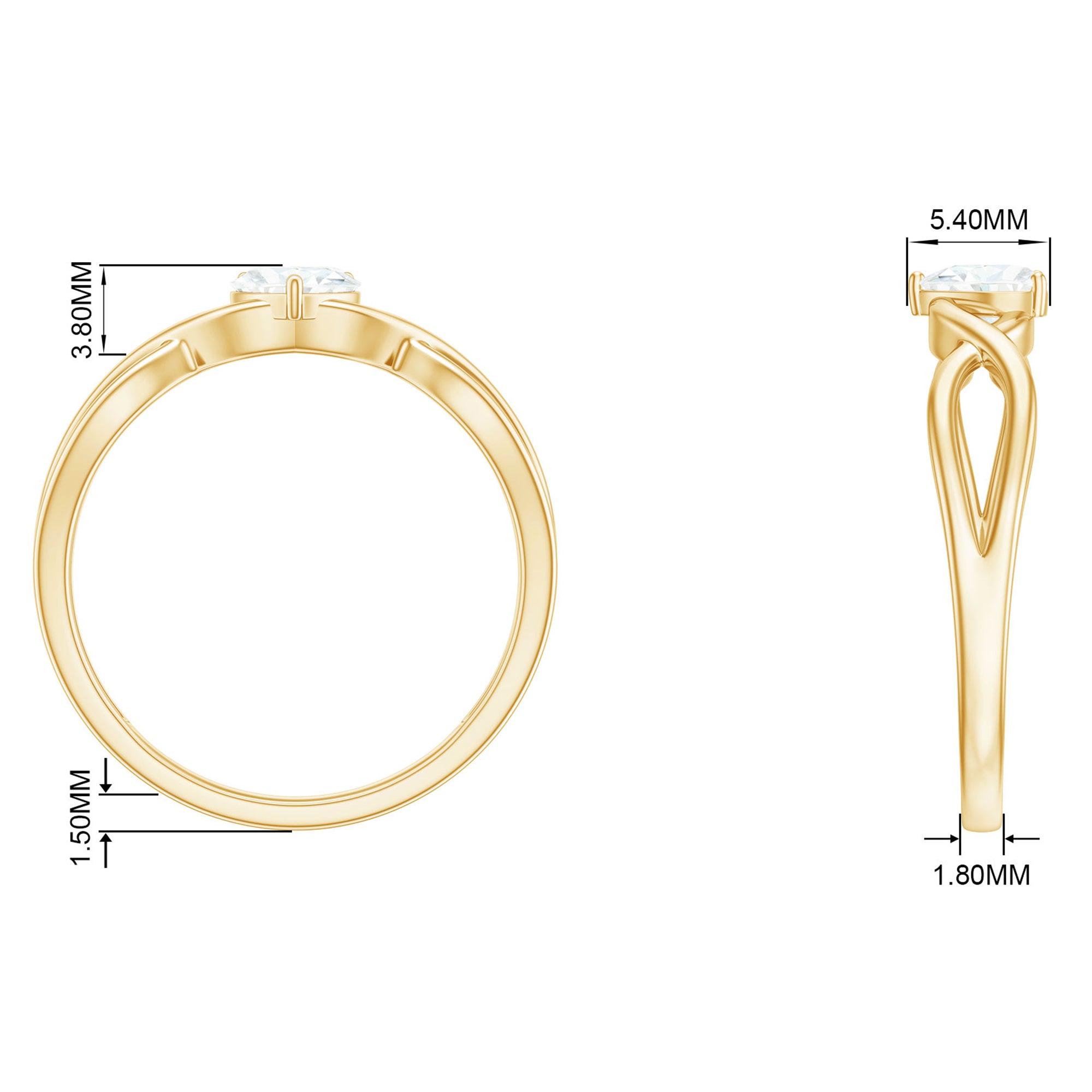 Heart Shape Moissanite Solitaire Crossover Ring in Gold Moissanite - ( D-VS1 ) - Color and Clarity - Rosec Jewels