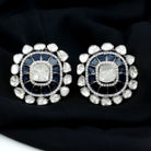 14K Gold Polki Diamond Enamel Stud Earrings in Vintage Style - Rosec Jewels