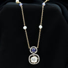 Polki Diamond and Tanzanite Dangle Necklace with Freshwater Pearl Station Chain - Rosec Jewels