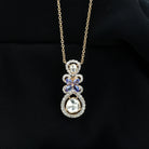 Pear Cut Tanzanite and Polki Diamond Flower Drop Pendant Necklace, 14K Yellow Gold - Rosec Jewels