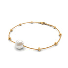 Solitaire Freshwater Pearl Chain Bracelet with Beaded Gold Freshwater Pearl - ( AAA ) - Quality - Rosec Jewels