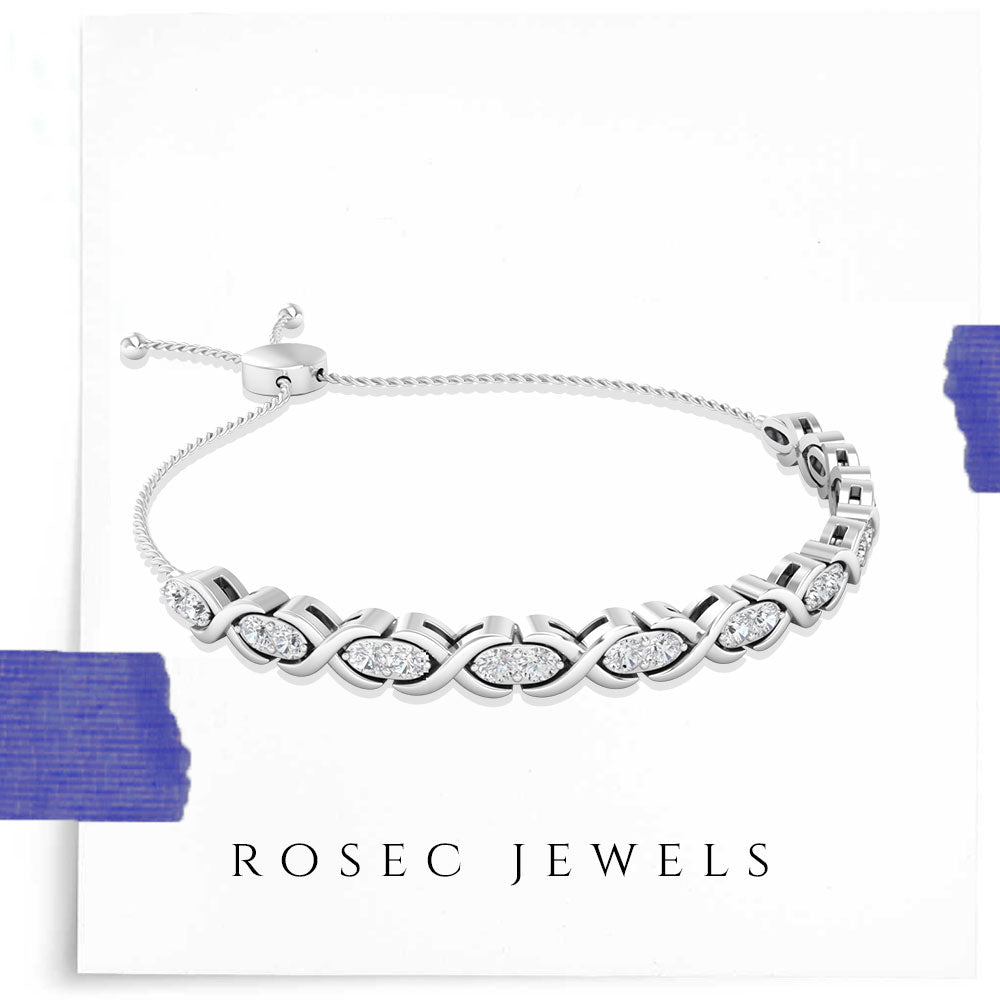 Moissanite Infinity Tennis Bolo Bracelet Moissanite - ( D-VS1 ) - Color and Clarity - Rosec Jewels