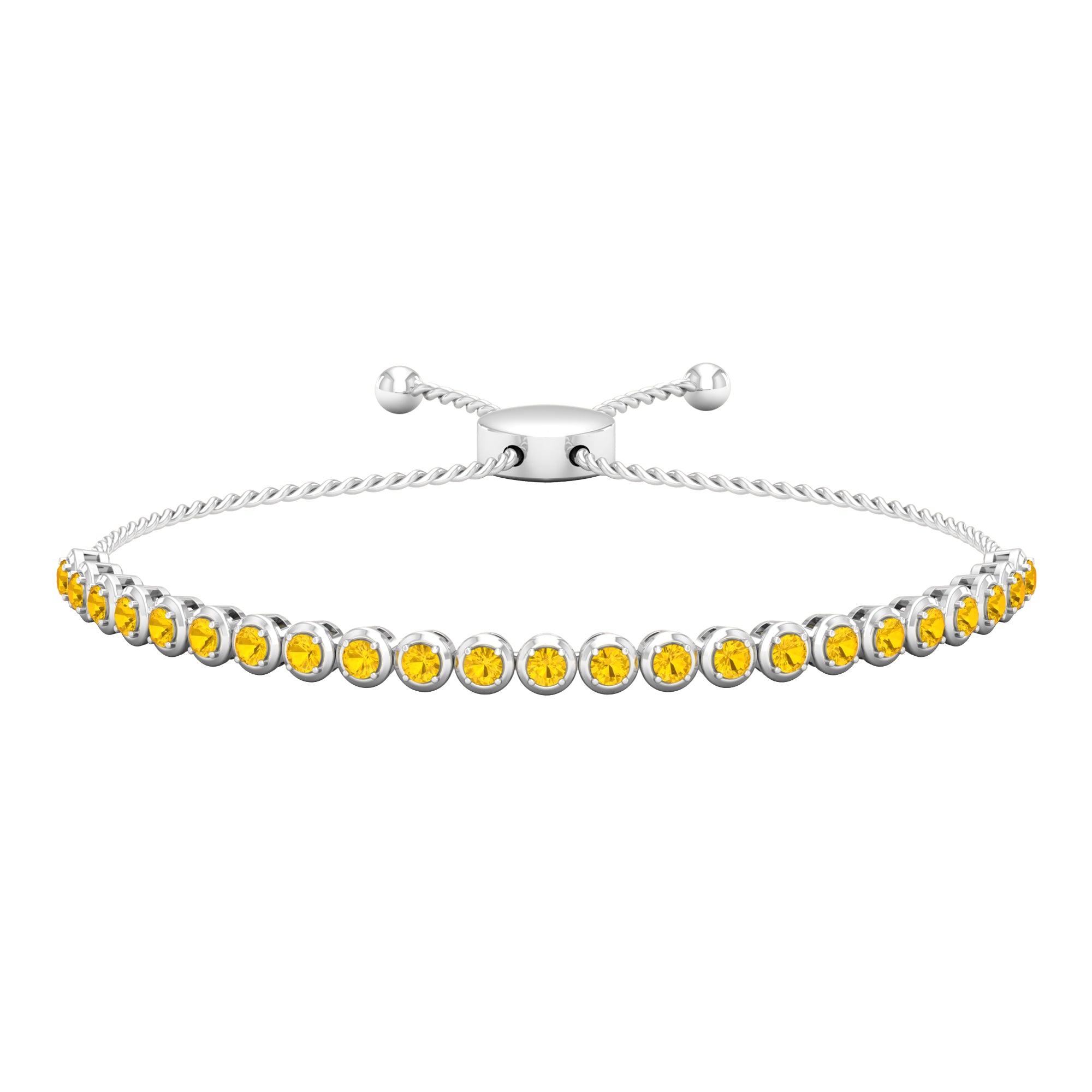 Round Yellow Sapphire Tennis Bolo Bracelet Yellow Sapphire - ( AAA ) - Quality - Rosec Jewels